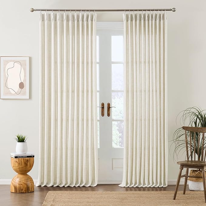 RAIN CITY 94 Inch Curtains Natural Cream Color Country Farmhouse Linen Blend Slub Yarn Menory Trained Viral Track System Drapes for Living Room Sack Crude Sand Beach Decor 50 Wide
