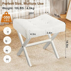 18-Inch Large Vanity Stool Chair, Vanity Bench with Metal X-Legs, Ottoman Accent Stool with Breathable and Soft Boucle Fabric Saddle Seat, White