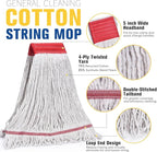 Matthew Cleaning Commercial Mop Head Replacement, 5 Inch Wide Headband, Looped End Cotton Blend String Wet Mops for Floor Cleaning, 18 oz Medium, Case Pack 12 Pcs White