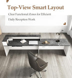 Modern L-Shaped Reception Desk with Counter – 71" Front Desk Reception Room Table with Lockable Drawer & Keyboard Tray for Office, Salon, Lobby, Checkout (White + Black, Left)