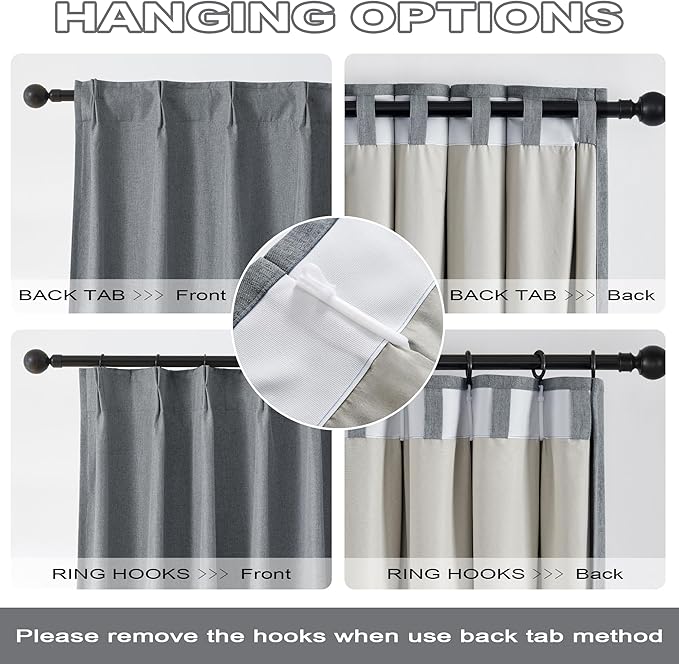 DUALIFE Gray Extra Long Pinch Pleated Blackout Curtains 156 Inch Length,Back Tab with Hooks Thermal Insulated Blackout Curtains 40W x 156L, Grey, 2 Panels