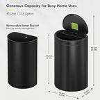 EKO Mirage Semi-Round 47L / 12.4 Gal Motion Sensor Trash Can, Automatic Kitchen Trash Bin with Deodorizer Compartment, Removable Lid & Inner Bucket, Stainless Steel Garbage Can, Matte Black