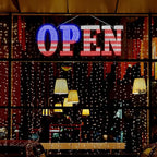 USA Flag 40"x14" Extra Large LED Open Signs for Business with Remote Controlled, 10 Levels Brightness Adjustable Unique Design Super Bright with Chain, High Visibility for Store Bar Hotel Retail Shop