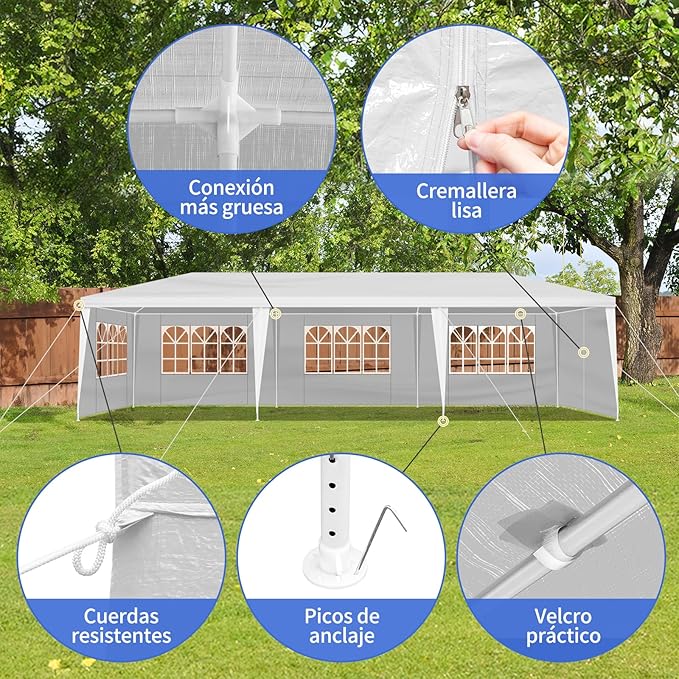 10x30 FT Party Tent, Outdoor Wedding Tents for Parties, Canopy Event Tent with 7 Removable Sidewalls, Waterproof Gazebo Shelter for Birthday Parties, Weddings, BBQs & Events (10X30FT-7Sides White)