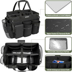 Rolling Cleaning Caddy Bag with Detachable Trolley, Cleaning Supplies Organizer Cart on Wheels, Cleaning Supply Caddy for Housekeepers (Black, 11.5" Dx15.7 Wx13 H)