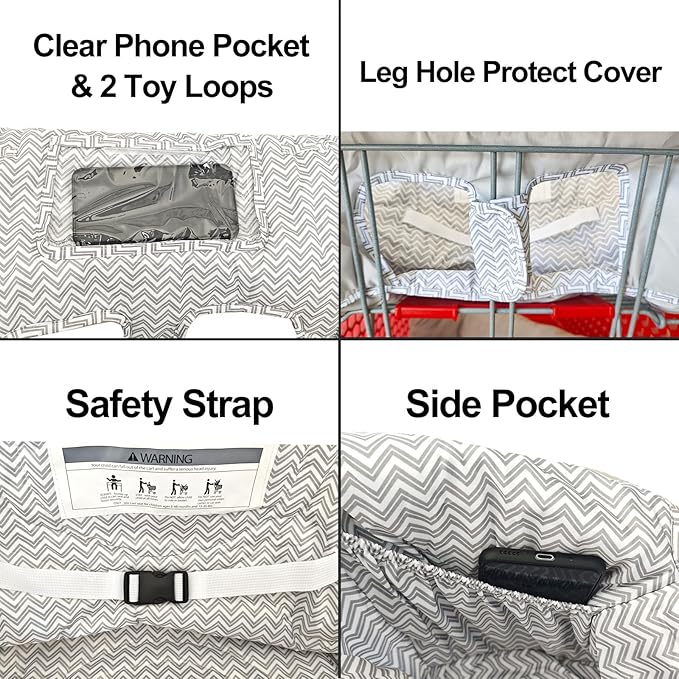 2-in-1 Shopping Cart and High Chair Cover for Baby, Padded Cover, Fold'n Roll Style, Portable with Carry Bag (Gray Chevron)