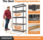HOMEDANT 5 Tier Storage Shelves Adjustable Laminated Boltless Garage Metal Shelving Unit Heavy Duty Utility Rack Shelf Warehouse Pantry Closet Kitchen (4, (M) 35.9" W, Black)