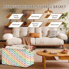 Collapsible Storage Bin - Foldable Fabric Organizer Basket with Handles for Home, Closet, Toy Room - Colorful Checkered Pattern (17x11.5x10.5 Inches) - Single Pack