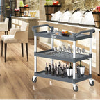TUFFIOM Plastic Service Utility Cart with Wheels,Heavy Duty 450lbs Capacity, 3-Tier Commercial Rolling, Ideal for Restaurant, Foodservice, Office, Warehouse, Gray 40.4''L x 19.7''W x 38.6''H