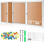 Enclosed Bulletin Board 72" x 36" Weather Resistant Lockable 3 Door Weatherproof Wall Mounted Enclosed Cork Board Aluminum Frame Display Case for Office, School, Commercial, 18xA4(Wood Color)