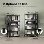 HOMEDANT House 5-Tier Metal Rolling Cart Shelf Rack Casters Heavy Duty Laminated Wheel Shelving Unit Adjustable Utility Storage Shelves Organizer Shelf Kitchen Garage (3, (M) 36.2" W, Black)