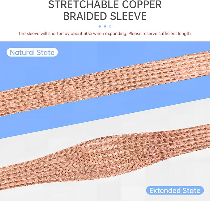 Copper Wire Loom - EMI/RFI Shielding Flexible Cable Management for Automotive Audio, Industrial Expandable Cables, Marine Wiring & Computer Case ﻿ (Pure Copper, 4mm (5/32")-16ft)