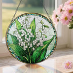 8-Inch Stained Glass Ornament, Stained Glass Window Hanging, Lily of Valley Flower Ornament, Window Hanging Decor Suncatcher | Mother's Day, Christmas, Birthday, Gifts for Mom & Flower Lovers