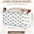 Owl Pattern Storage Basket Large 17x11.5x10.5 Inche-Collapsible Fabric Organizer Bin with Handles for Nursery, Valentines Decor, Toys-Foldable Decorative Hamper with Romantic Owl Design-Single Pack