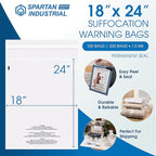 Spartan Industrial - 18" X 24" (250 Count) Self Seal Clear Poly Bags with Suffocation Warning for Packaging, Shipping & FBA - Permanent Adhesive