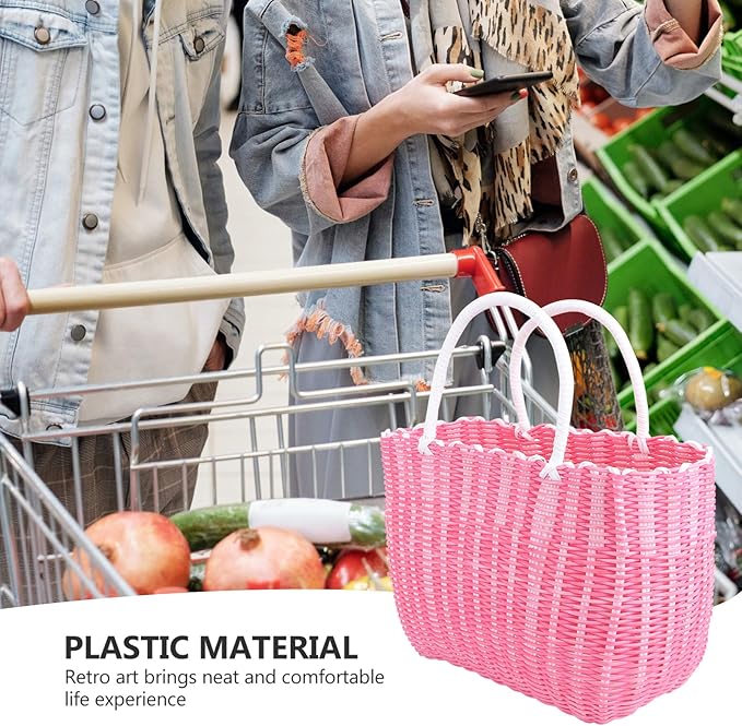 Cabilock Market Basket Woven Straw Basket African Basket Straw Beach Bag Reusable Grocery Shopping Bag Tote Bag Big Capacity Travel Tote Purse