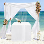 HolidayIdeas 2 Pack Square Fitted Table Covers - 38 x 38 Inch - White Fabric Washable Tablecloth Protectors for Folding Table, Parties, Wedding, Trade Show, Dining