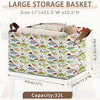 Dinosaur Pattern Collapsible Storage Box - 17x11.5x10.5 Inch Foldable Organizer for Nursery, Playroom Decor,Toy Storage - No Lid Single Pack Organizer Bin