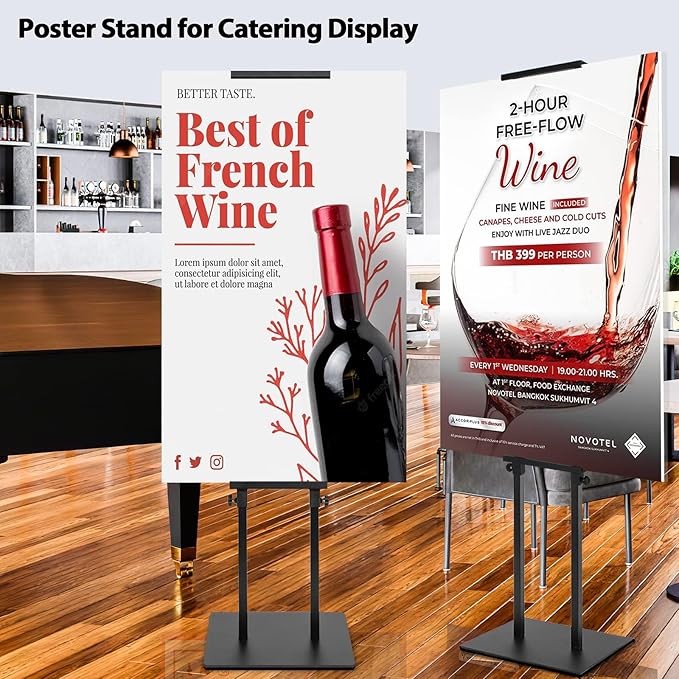 Pedestal Poster Sign Stand for Double Sided Display, Adjustable Poster Board Stand Height Up to 80", Heavy Duty Floor Standing Sign Holder for Board, Foam, Banner Display Stand, Black 1Pack