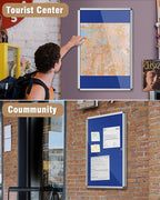 Mifuro 36"x24" Enclosed Bulletin Board, Lockable Weather-Resistant Aluminum Cork Noticeboard for School & Office, Silver Frame w/Blue Flet