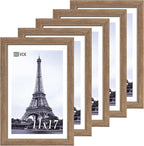 VCK 11x17 Picture Frame Set of 5 - Brown Walnut, Natural Textured Solid Wood Picture Poster Frame, Wall Gallery Frame