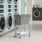 ELYKEN Laundry Cart with Wheels, Rolling Laundry Hamper with Removable Bag and Shelf, Metal Frame Laundry Basket with 4 Casters and 2 Brakes, Ideal for Bedroom, Bathroom, Laundry Room, Gray