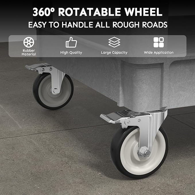 Heavy Duty Utility Rolling Tool Cart, 1000 lbs Capacity Flat Top Plastic Utility Service Cart with Two Trays and Wheels, 46 x 26-Inch Work Cart for Storage, Garage, Warehouse, Workshop, Gray
