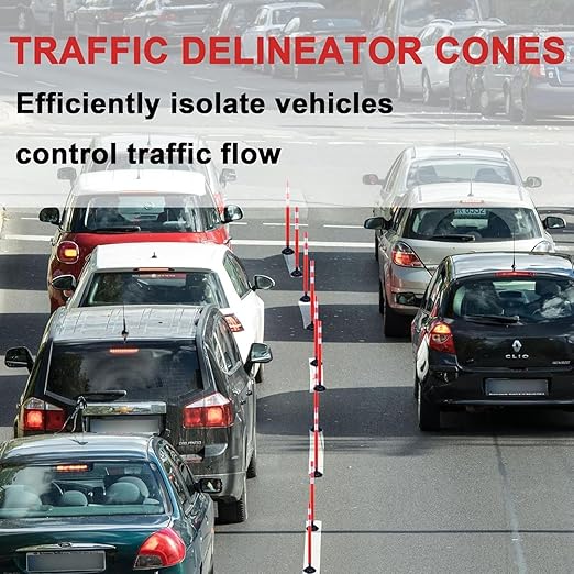 8 Pack Traffic Delineator Posts – High Visibility Reflective Safety Cones with Spring Base for Roadway, Parking, Garage, Construction Zones (Orange, 36 Inch)