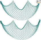 Decorative Fishing Net 2 Pack, 5x10 ft Large Aqua Fish Net Decor for Wall, Photo Display, Nautical Mermaid Pirate Ocean Themed Beach Hawaii Under The Sea Party Decorations