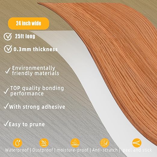 GSCIT Club Wood Grain Repair Tape, 24 inch X 25ft Self Adhesive Red Oak Grain Repair Patch for Tables, Chairs, Baseboards, Doors, Windows, Floors, Handicraft DIY.