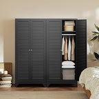 Letaya Metal Wardrobe Cabinets,71" Tall Armoire Wardrobe Closet with Fluted Doors and Shelves,Large Coat Closet Cabinet with Hanging Rod,Clothing Storage Cabinets for Home Room(Black)
