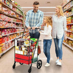 YITAHOME Folding Shopping Cart with Wheels, Rolling Foldable Grocery Cart with Versatile Rear Basket, Portable Collapsible Utility Cart for Shopping Groceries Laundry Storage Organizer