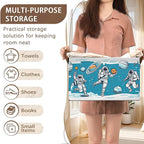 Astronaut Pattern Storage Basket Large 17x11.5x10.5 Inche-Collapsible Fabric Organizer Bin with Handles for Kids Room, Space Theme, Toys-Foldable Decorative Hamper with Rocket & Stars-Single Pack