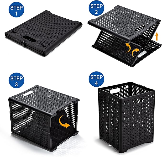 42L Collapsible Plastic Laundry Baskets,Foldable Laundry Hamper,Pack of 2 (Black)