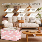 Pink Cloud Storage Basket Large 17x11.5x10.5 Inches - Collapsible Fabric Organizer Bin with Handles for Nursery, Girls Room, Toys - Foldable Decorative Hamper with Soft Fluffy Design - Single Pack