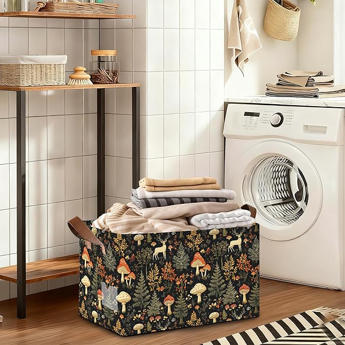 Decorative 32L Forest Mushroom Storage Bins with Handles, Organization and Storage, Cube Storage Organizer for Hamper, Nursery