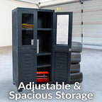 Sunnydaze Storage Cabinet with 2 Acrylic Glass Doors - Plastic Storage Cabinet - 48.75" H - Garage, Office, Home, Laundry Room