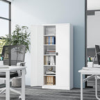 Metal Storage Cabinet-71” Tall Steel File Cabinets with Lockable Doors and Adjustable Shelves-White Steel Storage Cabinet for Home,Kitchen, School, Office, Garage