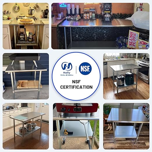 Hally Stainless Steel Table for Prep & Work 18 x 36 Inches, NSF Commercial Heavy Duty Table with Undershelf and Galvanized Legs for Restaurant, Home and Hotel