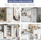 JXQTLINGMU Farmhouse Kitchen Pantry Cabinet - 72" Tall Wood Kitchen Storage Cabinets with Adjustable Shelves & 2 Barn Style Doors & Drawer, Versatile Storage for Dining Room, Bathroom, Antique White