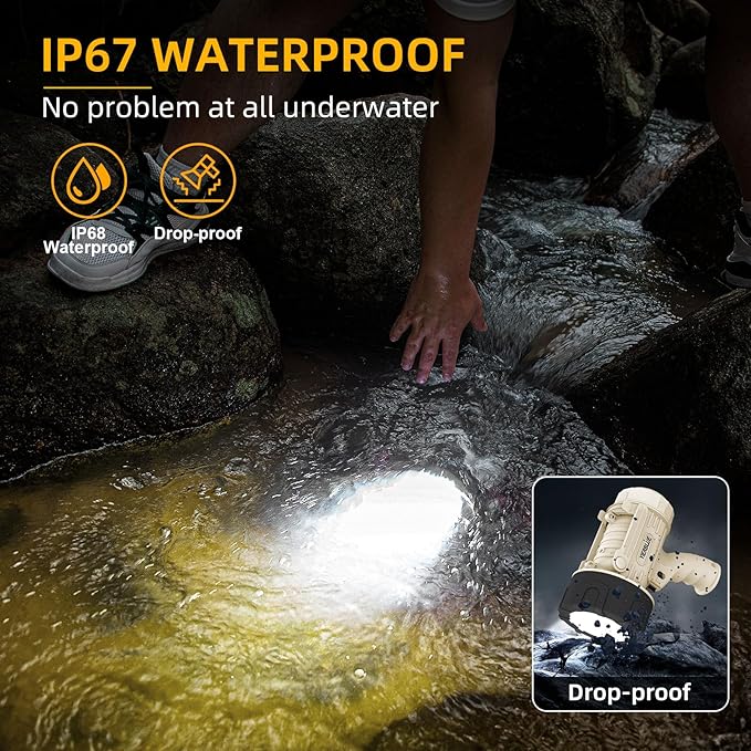 YIERBLUE Rechargeable Spotlight Floodlight Combo 120,000 High Lumen LED, IP67 Waterproof Spot Light COB Flood Light, Impact Resistant Handheld Spotlight with Foldable Stand and Detachable Red Lens