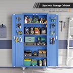 VINGLI 72'' Tall Metal Garage Storage Cabinet with Pegboards, Wheels, Locking Doors and Adjustable Shelves, File Cabinet/Tool Cabinet for Home Office/School (Blue, 32W x 16D x 72H)