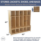 5-Section Coat Locker with Bench & Cubby Storage for Kids – Birch Plywood Perfect for Daycare, Preschool, and Kindergarten