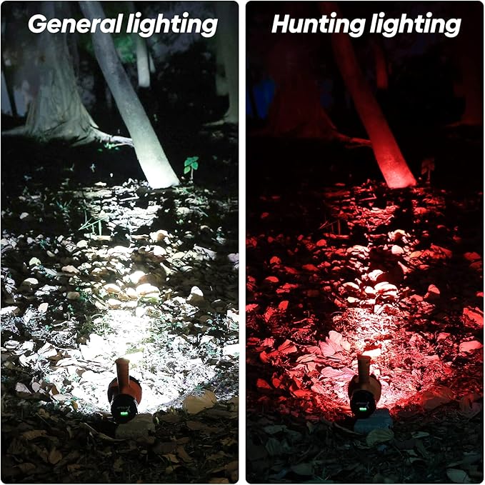 Rechargeable Spotlight Floodlight Combo 1000,000 High Lumen LED, IP67 Waterproof Spot Light COB Flood Light, Impact Resistant Handheld Spotlight with Foldable Stand and Detachable Red Lens