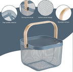 Roshtia 6 Pcs Metal Mesh Steel Basket with Handle, Square Wire Harvest Thanksgiving, Shopping Baskets for Retail Store Christmas Garden Bathroom Kitchen(9.65 x 9.65 x 7.09 Inch,Blue)