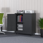 Metal Storage Cabinet with 2 Doors and Adjustable Shelf, Steel Accent Sideboard Buffet Cabinet for Home, Office, Garage, Entryway, Living Room, Kitchen Pantry and Dining Room (Black)