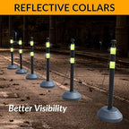 6 Pack 40 Inch Traffic Delineator Posts with Fillable Base and 6.6FT Plastic Chain, Safety Delineator Post Cones with 2 Green Reflective Stripes for Construction Work (Black)