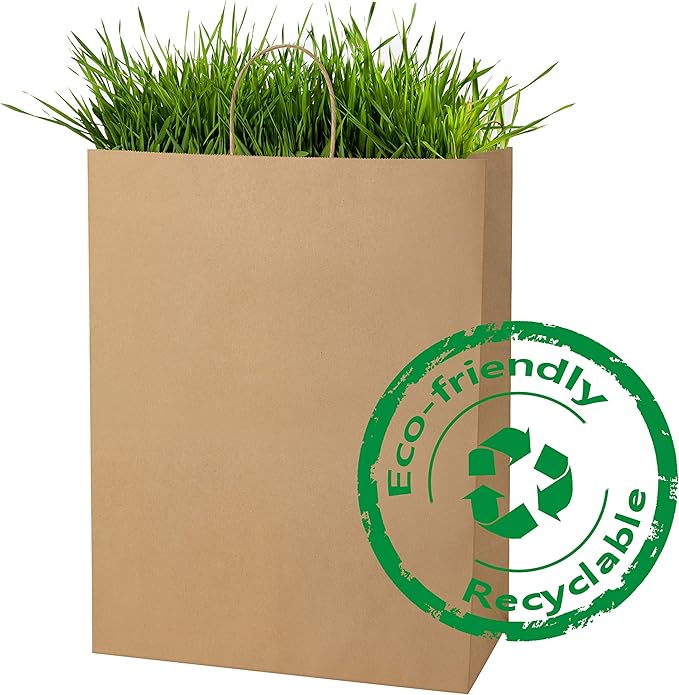 BagDream Paper Bags 13x7x17 50Pcs Large Gift Bags with Handles Bulk, Kraft Recycled Brown Paper Sacks for Shopping, Party Favors, Retail, Merchandise, Grocery