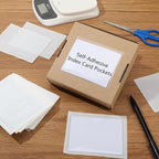 Chinco 50 Pack Clear Adhesive Pockets, Labels for Storage Bins, Plastic Self Adhesive Index Card Holder with Top Open for Organizing Bins Box Drawer(3.6 x 4.8 Inches)