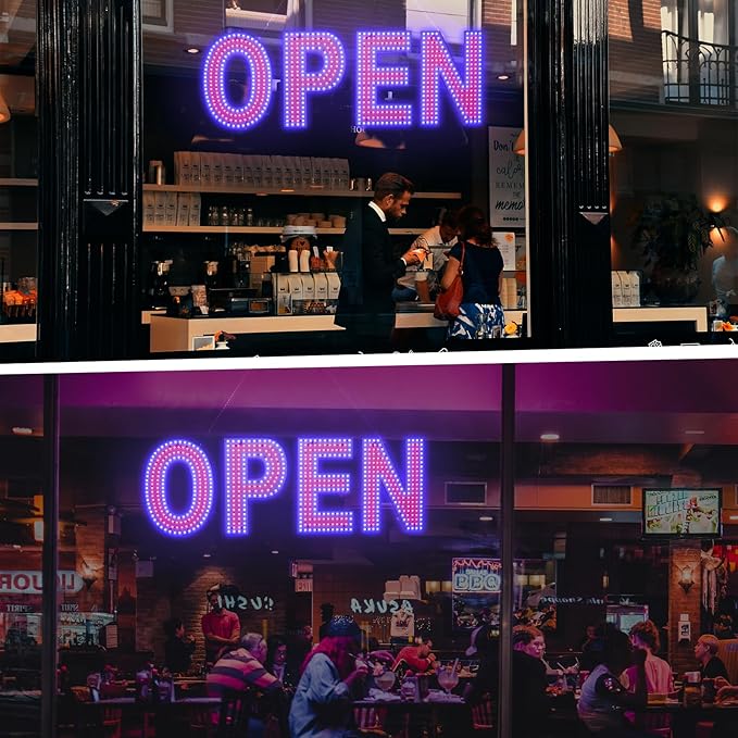 Open Sign for Business, 30"x10" Dimmable Large LED Open Signs with Hanging Installation for Bar Pubs Store Restaurant Office Hotel Salon Red & Blue